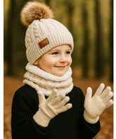 Conjunto inverno infantil feminino tricot com gorro peluciado e luvas para frio intenso confortável e estiloso